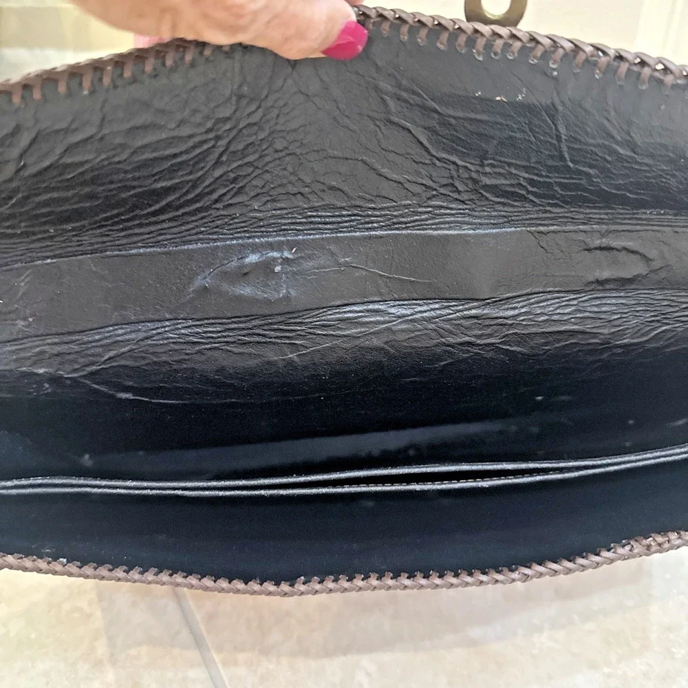 VTG Handmade Embossed Leather Portfolio Organizer Document Bag Layer Attaché